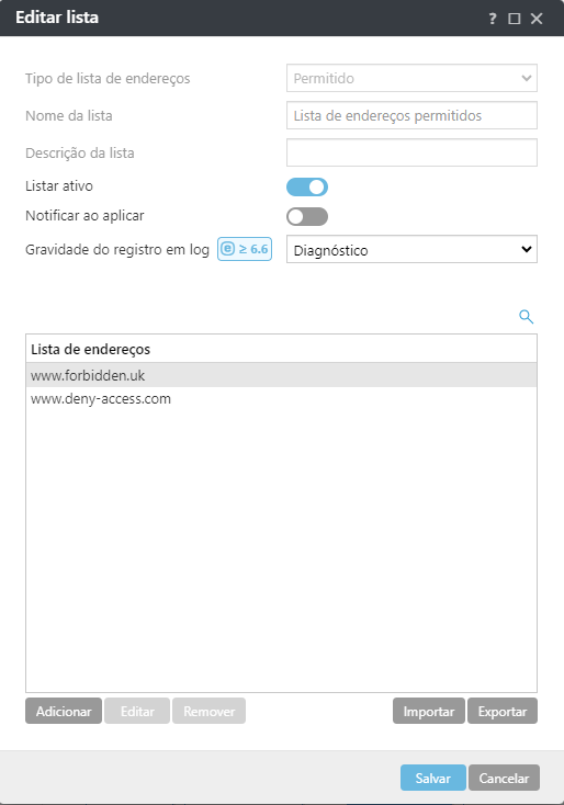 Exemplo de lista de edições.