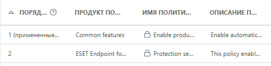 Порядок примененных политик Порядок примененных политик
