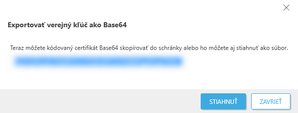 Exportujte verejný kľúč ako Base64. Exportujte verejný kľúč ako Base64.