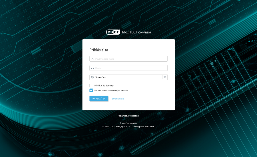 Prihlasovacia obrazovka pre ESET PROTECT On-Prem Prihlasovacia obrazovka pre ESET PROTECT On-Prem