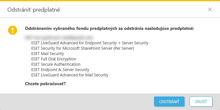 Odstránenie vybraného predplatného