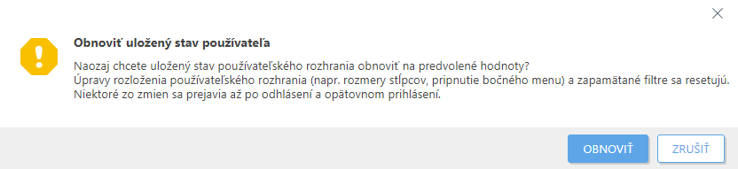 Resetujte uložený stav používateľských nastavení.