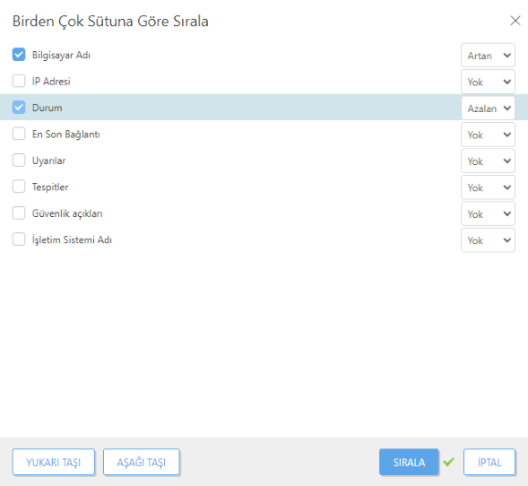 Birden Çok Sütuna Göre Sırala