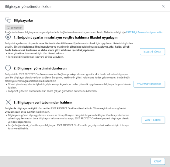 Bilgisayarı yönetimden kaldır