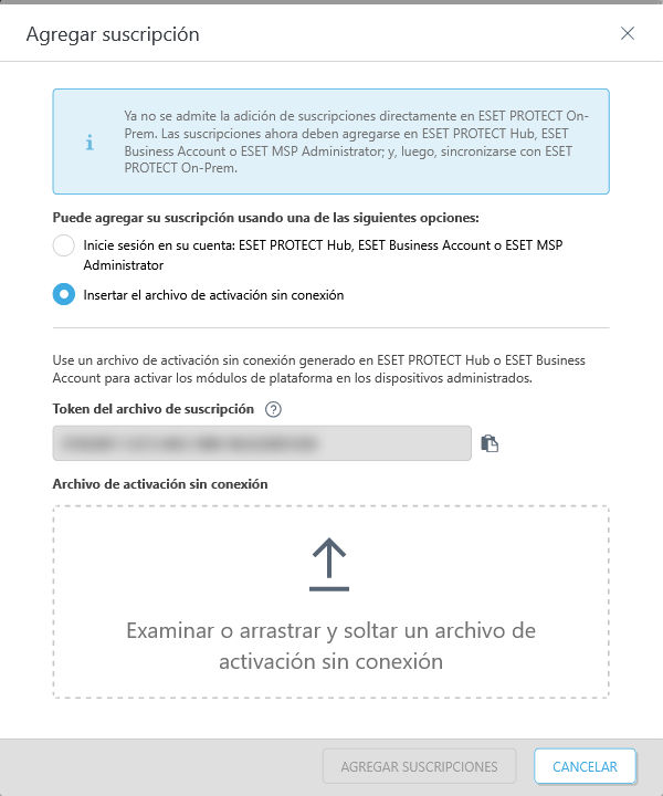 Agregue un archivo de activación sin conexión. Agregue un archivo de activación sin conexión.