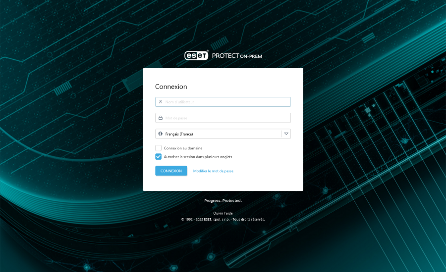 Écran de connexion de ESET PROTECT On-Prem Écran de connexion de ESET PROTECT On-Prem