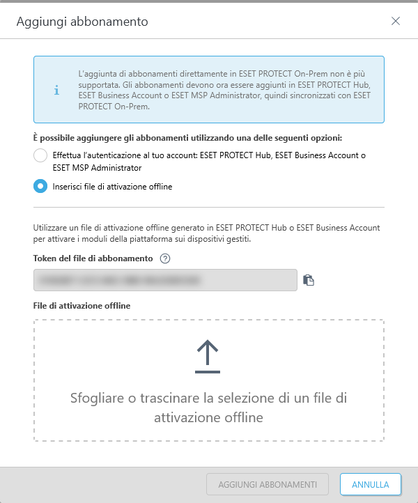Aggiungi un file di attivazione offline. Aggiungi un file di attivazione offline.