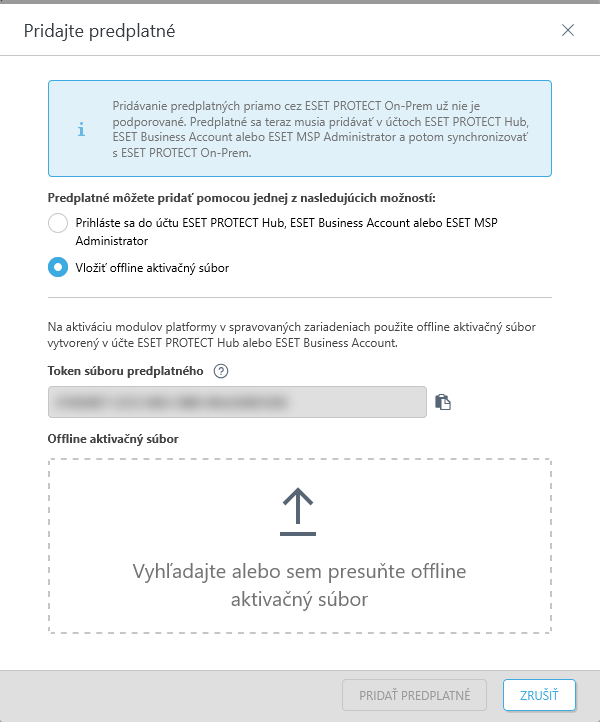 Pridanie offline aktivačného súboru Pridanie offline aktivačného súboru
