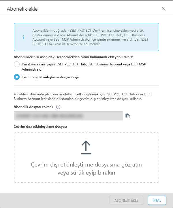 Çevrim dışı bir etkinleştirme dosyası ekleyin. Çevrim dışı bir etkinleştirme dosyası ekleyin.