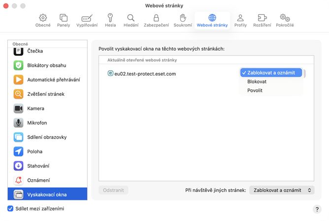 Blokování vyskakovacích oken.