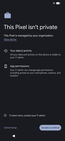 The device is managed by your organization.
