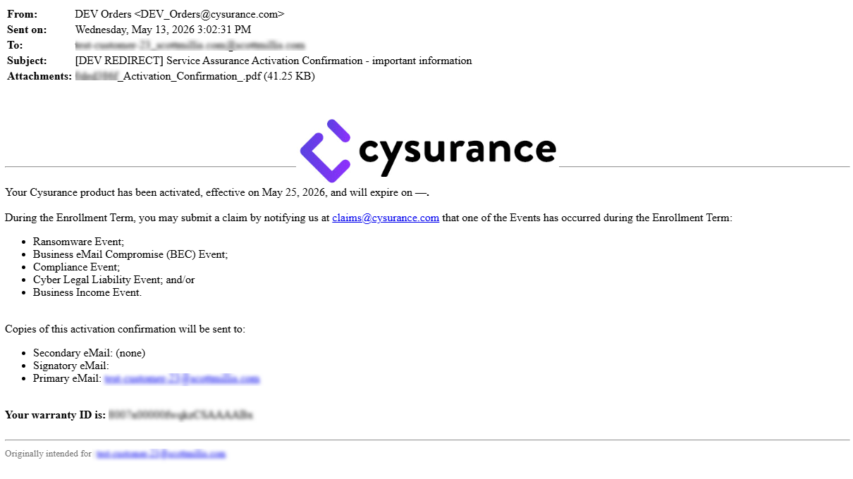 Email from Cysurance