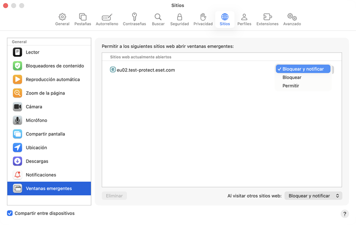 Bloquear ventanas emergentes.