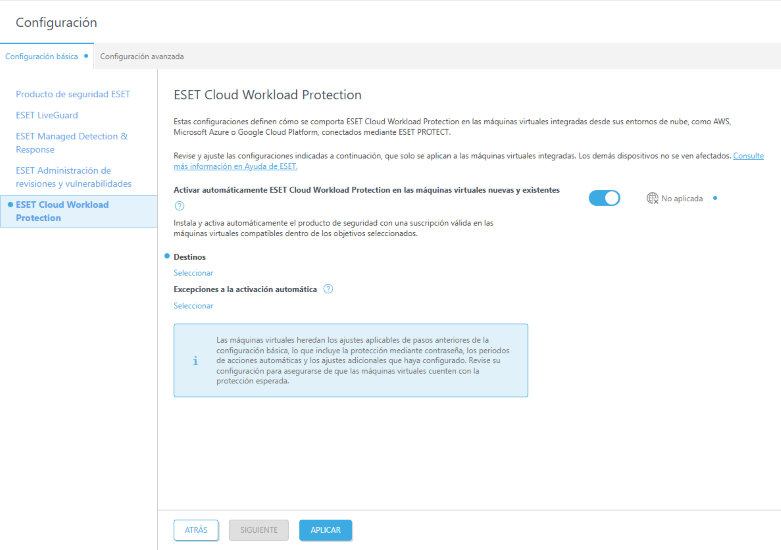 Configurar ESET Cloud Workload Protection.