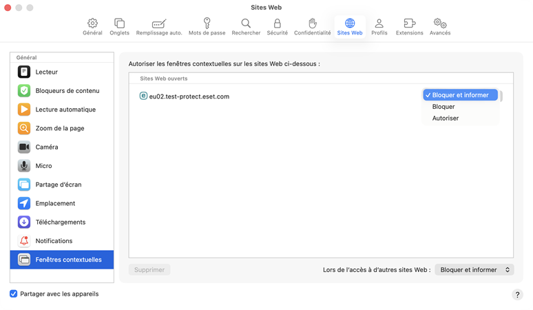 Bloquez les fenêtres contextuelles.