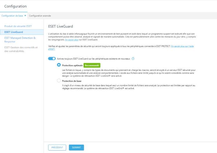 Configurer la protection ESET LiveGuard.