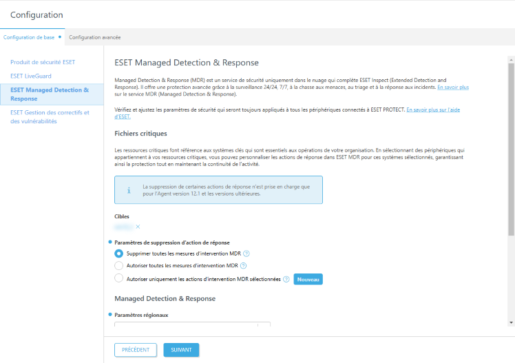 Configurez la protection ESET MDR.