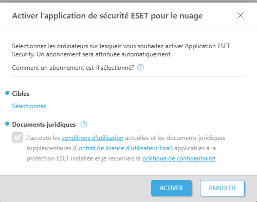 Activer l’application de sécurité ESET pour le nuage.
