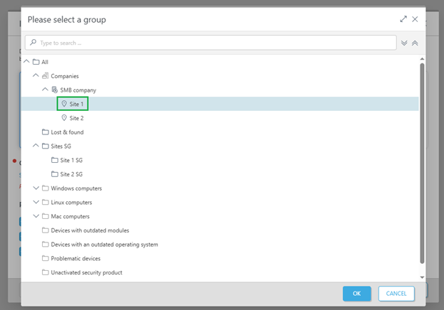 Sélectionnez un groupe.
