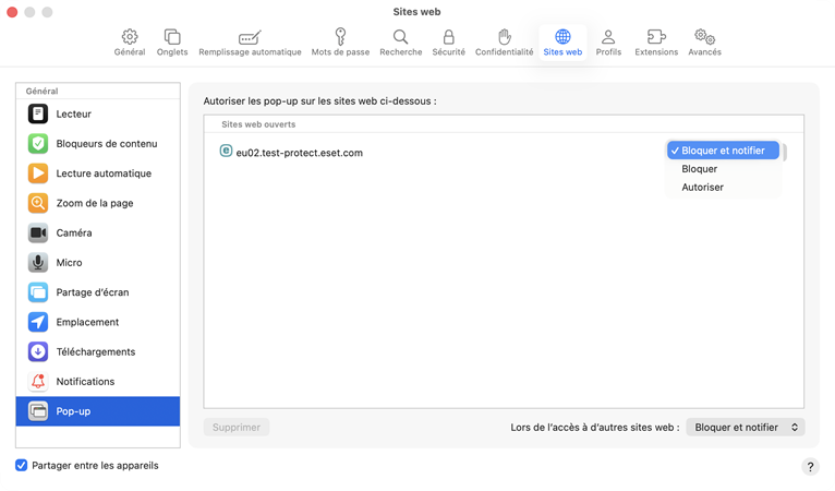 Bloquez les fenêtres contextuelles.