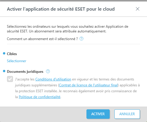 Activer l'application de sécurité ESET pour le cloud.