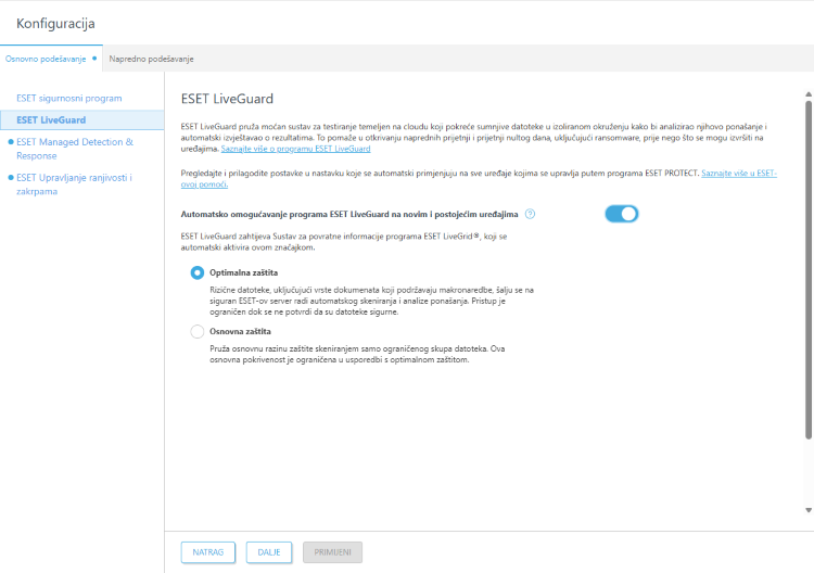 Postavljanje zaštite ESET LiveGuard