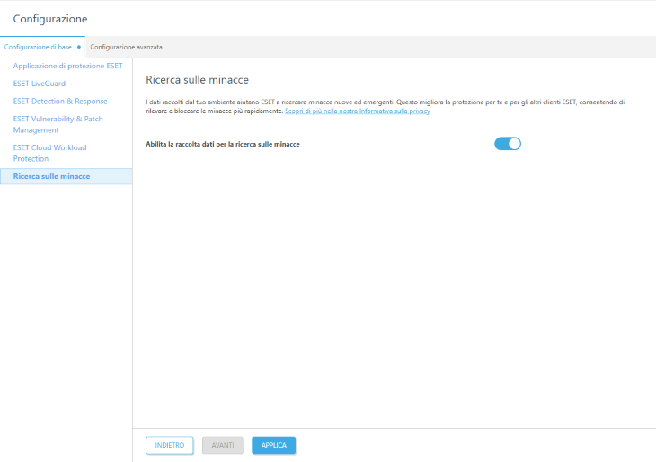 Configura Ricerca sulle minacce.