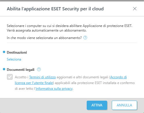 Abilita l’applicazione ESET Security per il cloud. Abilita l’applicazione ESET Security per il cloud.