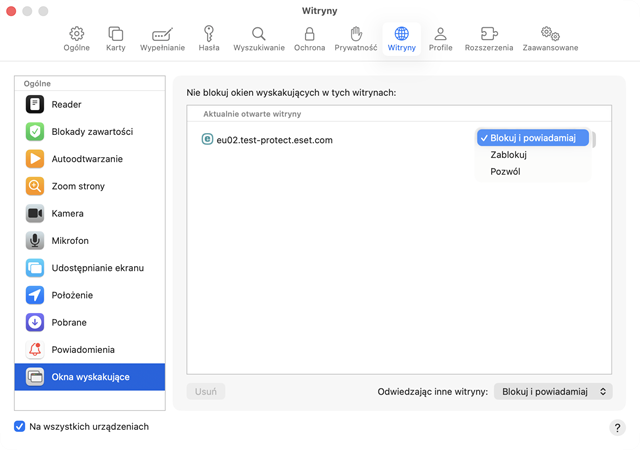 Blokuj wyskakujące okna.