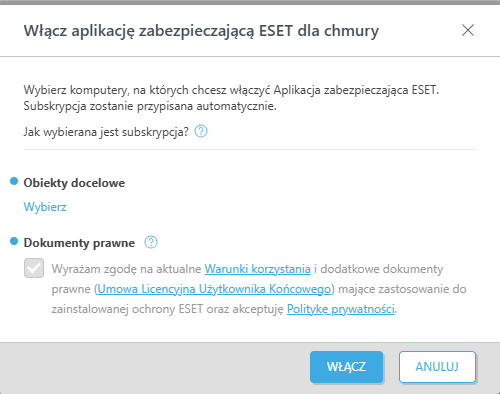 Włącz aplikację zabezpieczającą ESET dla chmury.