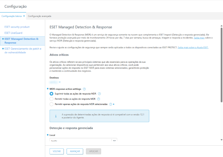 Configure a proteção ESET MDR. Configure a proteção ESET MDR.
