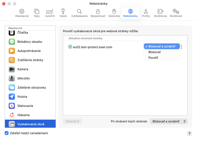 Zablokovanie automaticky otváraných okien Zablokovanie automaticky otváraných okien