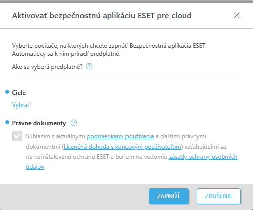 Aktivovať bezpečnostnú aplikáciu ESET pre cloud.