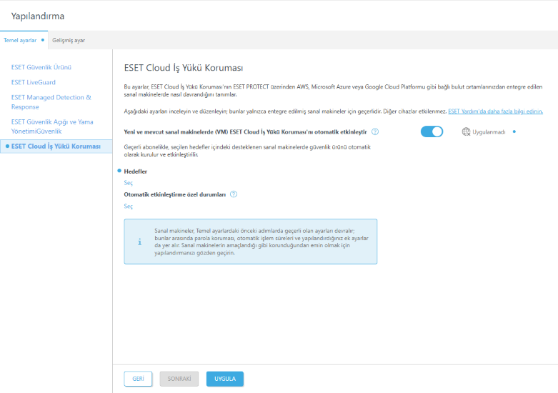 ESET Cloud Workload Protection aracını ayarlayın.
