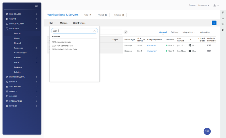 ESET PROTECT plugin for ConnectWise Asio Workstations and Servers