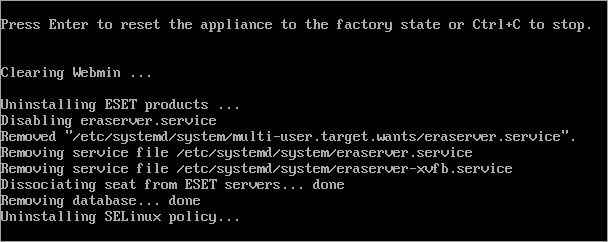 Factory reset process Factory reset process