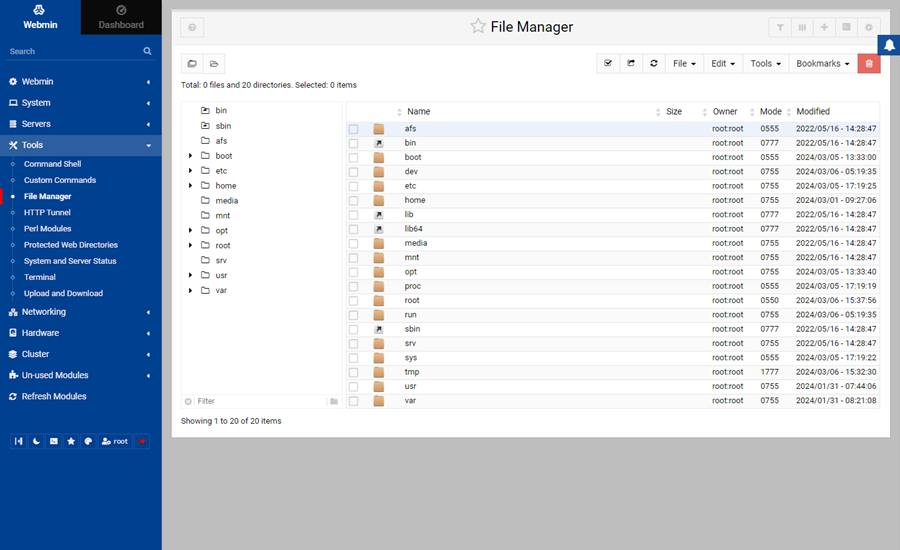 Moduli degli strumenti in Webmin
