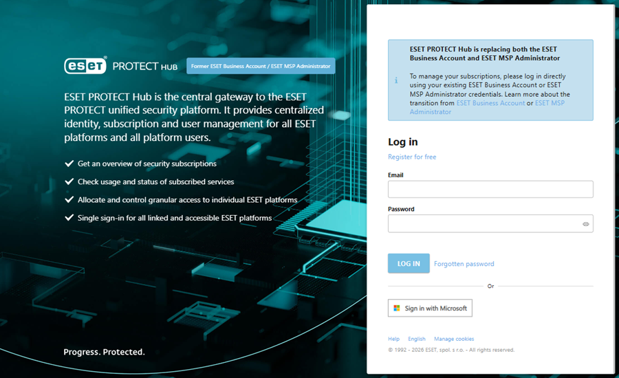 Přihlášení k účtu ESET PROTECT Hub Přihlášení k účtu ESET PROTECT Hub