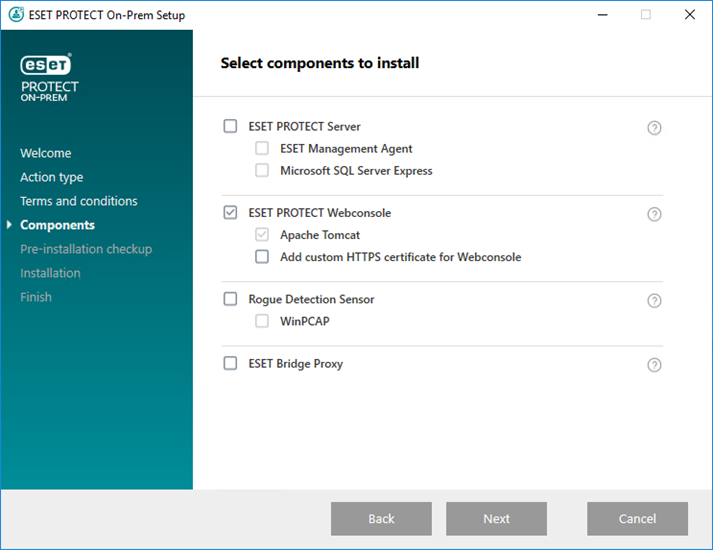 Selezionare ESET PROTECT Web Console nel programma di installazione integrato di ESET PROTECT.