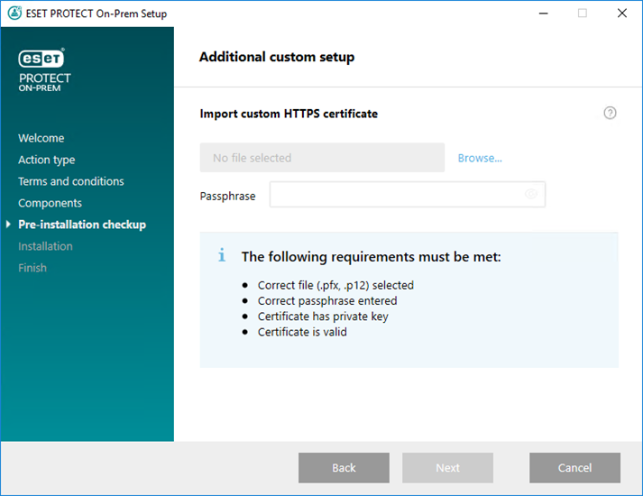 Importe o certificado HTTPS personalizado para o acesso ao Web Console. Importe o certificado HTTPS personalizado para o acesso ao Web Console.