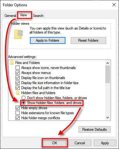 Show hidden files, folders, and drives on Windows.