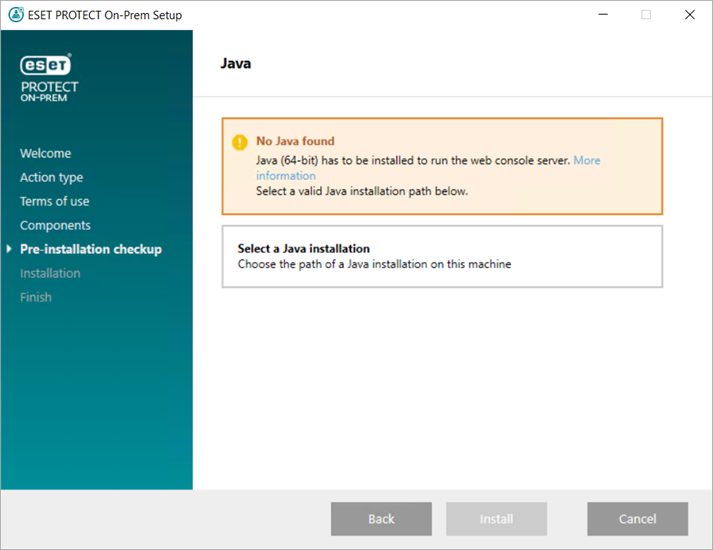 Aucun Java trouvé par le programme d'installation tout-en-un de ESET PROTECT