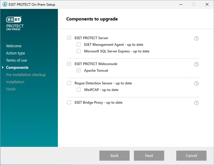 Composants à mettre à niveau dans le programme d'installation tout-en-un de ESET PROTECT Composants à mettre à niveau dans le programme d'installation tout-en-un de ESET PROTECT