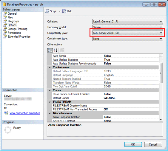 Modificare il livello di compatibilità del database ripristinato. Modificare il livello di compatibilità del database ripristinato.