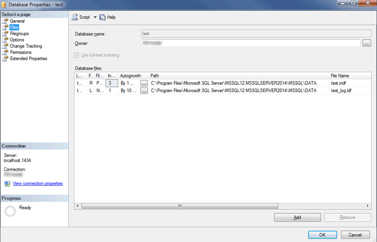 Proprietà del database in SQL Server Management Studio Proprietà del database in SQL Server Management Studio